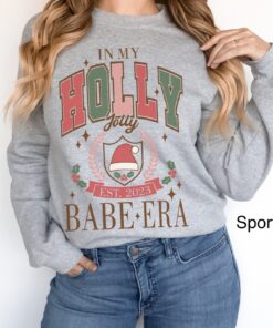 vintage christmas sweatshirt for women funny holiday shirt oversized in my holly jolly babe era cute teen xmas top 2024 cyst9