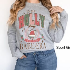 vintage christmas sweatshirt for women funny holiday shirt oversized in my holly jolly babe era cute teen xmas top 2024 cyst9