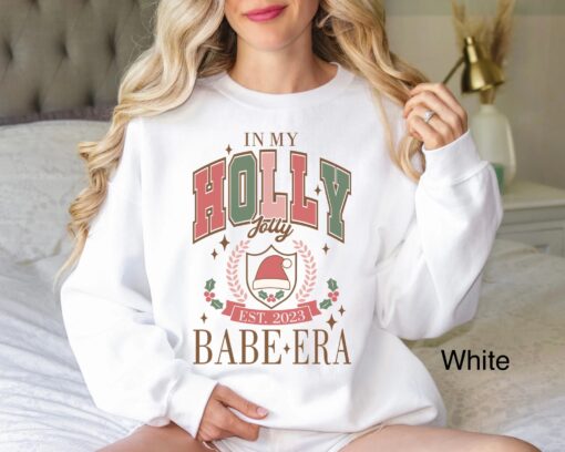 vintage christmas sweatshirt for women funny holiday shirt oversized in my holly jolly babe era cute teen xmas top 2024 ejtiq