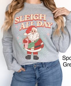 vintage christmas sweatshirt for women funny sleigh all day retro santa design oversized top with santa and tumbler print bnzkf