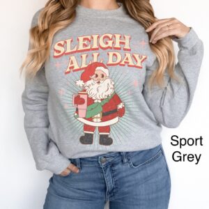 vintage christmas sweatshirt for women funny sleigh all day retro santa design oversized top with santa and tumbler print bnzkf