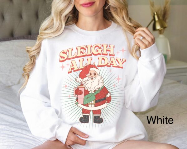 vintage christmas sweatshirt for women funny sleigh all day retro santa design oversized top with santa and tumbler print i1k43