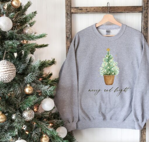 vintage christmas sweatshirt for women merry and bright crewneck winter apparel with festive tree design 1r7oa