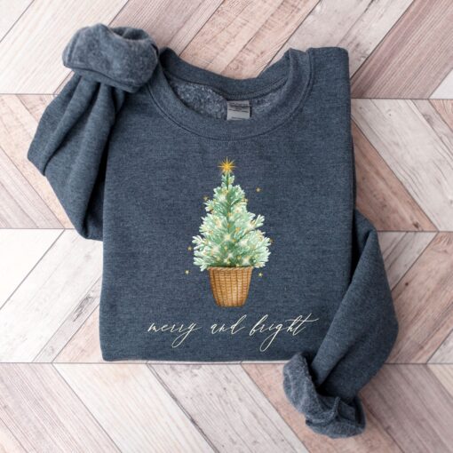 vintage christmas sweatshirt for women merry and bright crewneck winter apparel with festive tree design eozrn