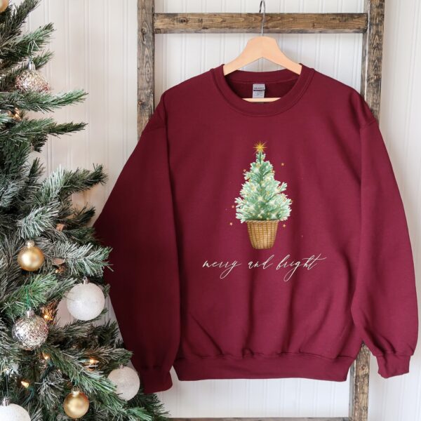 vintage christmas sweatshirt for women merry and bright crewneck winter apparel with festive tree design tmurg