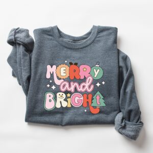 vintage christmas sweatshirt for women merry and bright crewneck with fun design comfortable holiday apparel 0abqf