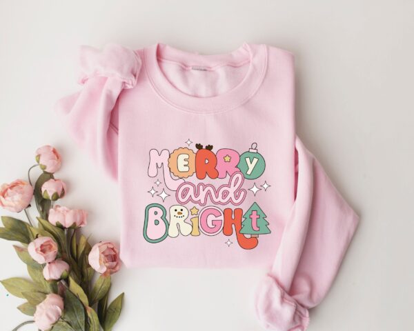 vintage christmas sweatshirt for women merry and bright crewneck with fun design comfortable holiday apparel 2btzt