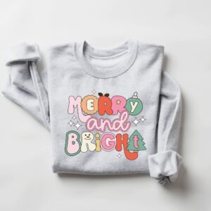 vintage christmas sweatshirt for women merry and bright crewneck with fun design comfortable holiday apparel 51rik