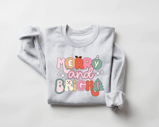 vintage christmas sweatshirt for women merry and bright crewneck with fun design comfortable holiday apparel 51rik