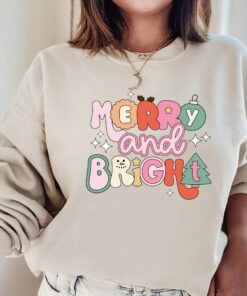 vintage christmas sweatshirt for women merry and bright crewneck with fun design comfortable holiday apparel y6ymm