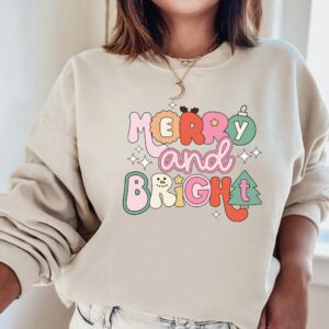 vintage christmas sweatshirt for women merry and bright crewneck with fun design comfortable holiday apparel y6ymm