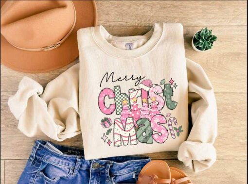 vintage christmas sweatshirt for women merry christmas design soft and comfortable holiday apparel vry0n