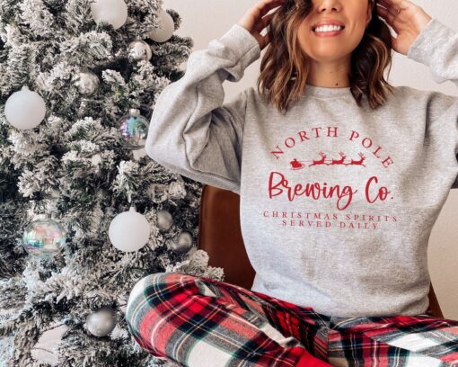 vintage christmas sweatshirt for women north pole brewing co crewneck holiday top for parties and festive gatherings pohop