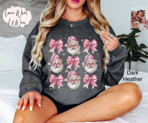 vintage christmas sweatshirt for women pink santa design with bow oversized trendy holiday top for festive celebrations 0mvan