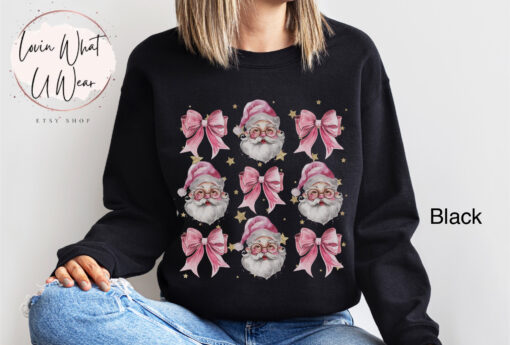 vintage christmas sweatshirt for women pink santa design with bow oversized trendy holiday top for festive celebrations 45upe
