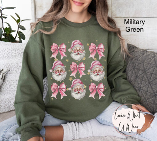vintage christmas sweatshirt for women pink santa design with bow oversized trendy holiday top for festive celebrations uee3w