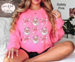 vintage christmas sweatshirt for women pink santa design with bow oversized trendy holiday top for festive celebrations vkgan