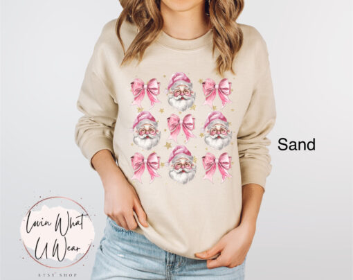 vintage christmas sweatshirt for women pink santa design with bow oversized trendy holiday top for festive celebrations w5af6