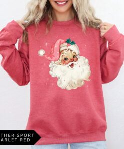 vintage christmas sweatshirt for women pink santa retro crewneck with fun holiday design comfortable and stylish for seasonal wear jscsr