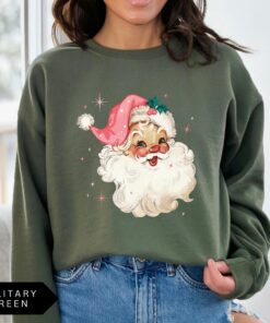 vintage christmas sweatshirt for women pink santa retro crewneck with fun holiday design comfortable and stylish for seasonal wear pfv8h