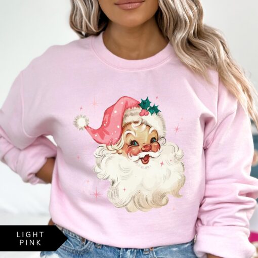 vintage christmas sweatshirt for women pink santa retro crewneck with fun holiday design comfortable and stylish for seasonal wear wa6sd