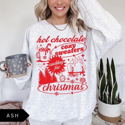 vintage christmas sweatshirt for women retro holiday shirt with fun hot chocolate design trendy and comfortable apparel tthyu