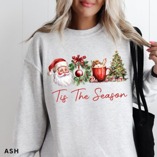 vintage christmas sweatshirt for women retro santa design trendy holiday apparel qy6yt