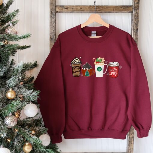 vintage christmas sweatshirt for women trendy holiday sweater with cute christmas coffee design mmunp