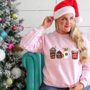 vintage christmas sweatshirt for women trendy holiday sweater with cute christmas coffee design wn6a6