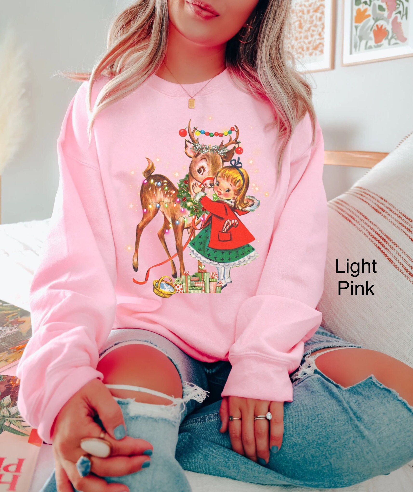 vintage christmas sweatshirt for women with 1950s reindeer design oversized retro holiday shirt for xmas parties and celebrations fbejo