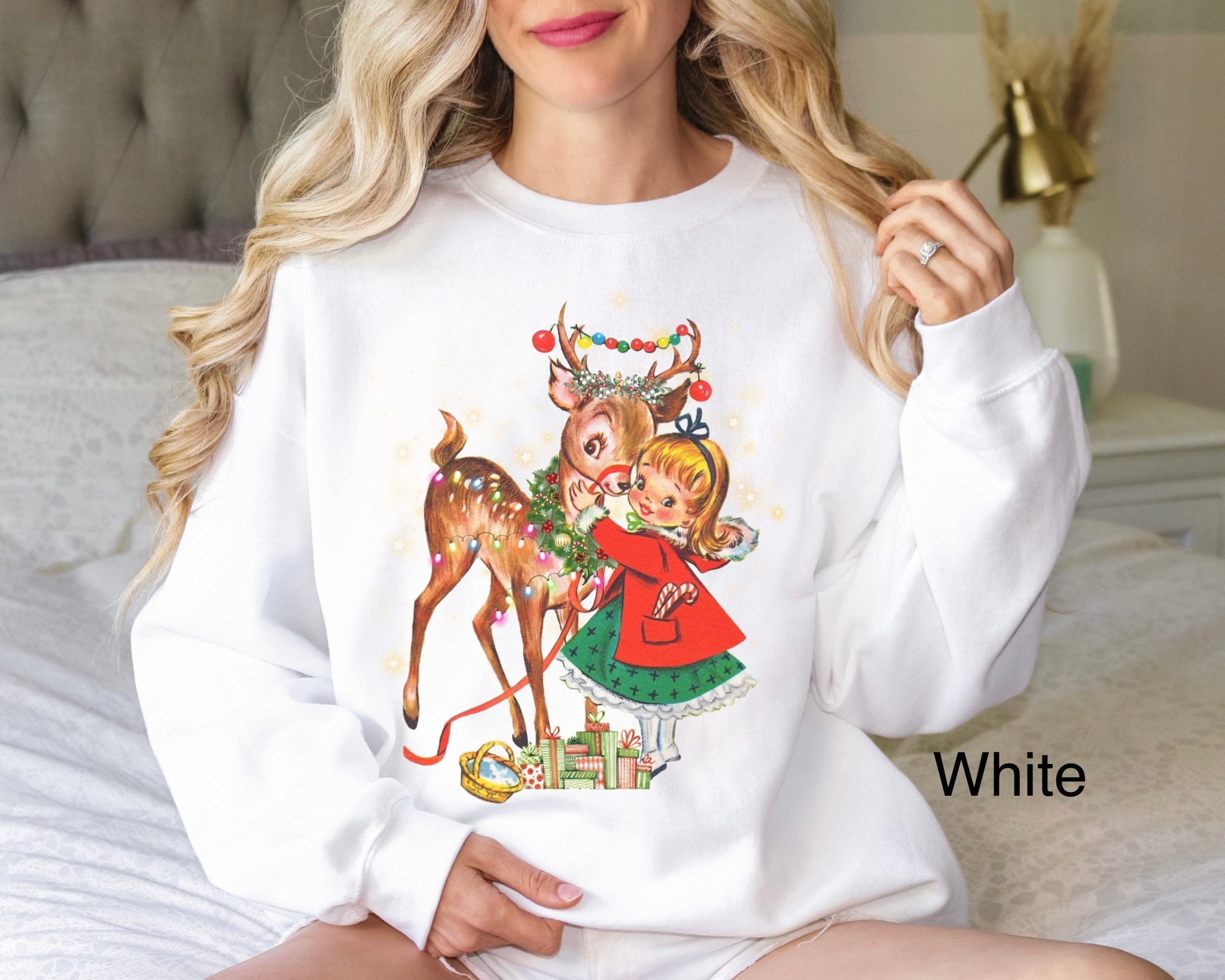 vintage christmas sweatshirt for women with 1950s reindeer design oversized retro holiday shirt for xmas parties and celebrations nkuzk