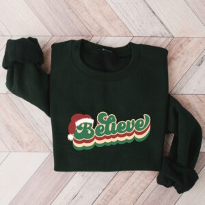 vintage christmas sweatshirt for women with believe and merry bright design comfortable crewneck style for holiday wear 39xd7