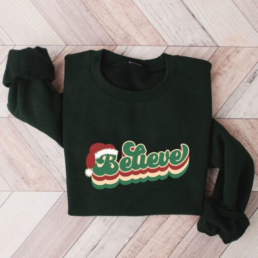 vintage christmas sweatshirt for women with believe and merry bright design comfortable crewneck style for holiday wear 39xd7 scaled