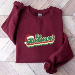 vintage christmas sweatshirt for women with believe and merry bright design comfortable crewneck style for holiday wear pgyli