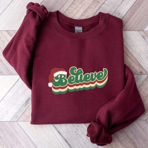 vintage christmas sweatshirt for women with believe and merry bright design comfortable crewneck style for holiday wear pgyli scaled