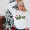 vintage christmas sweatshirt for women with believe and merry bright design comfortable crewneck style for holiday wear rwgmt