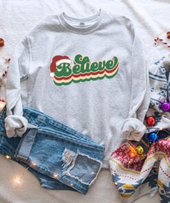 vintage christmas sweatshirt for women with believe and merry bright design comfortable crewneck style for holiday wear ysbfz scaled