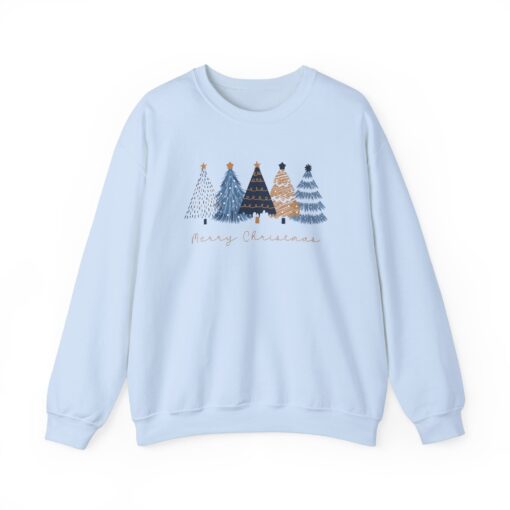 vintage christmas sweatshirt for women with blue christmas trees design comfortable crewneck for holiday outfits and work wear apvdu