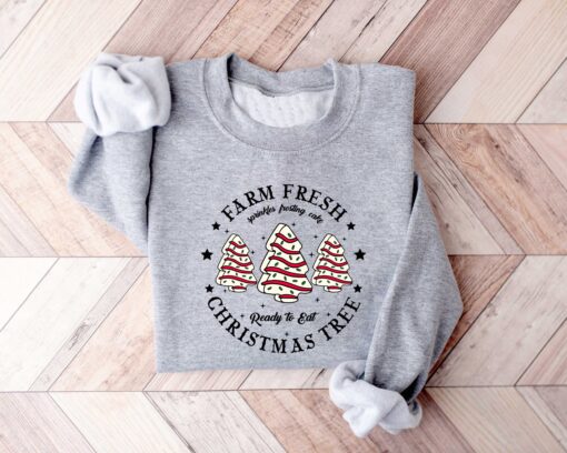 vintage christmas sweatshirt for women with farm fresh christmas tree design and cake graphic on comfortable crewneck style o2ltd scaled