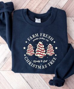 vintage christmas sweatshirt for women with farm fresh christmas tree design and cake graphic on comfortable crewneck style tlrjd scaled