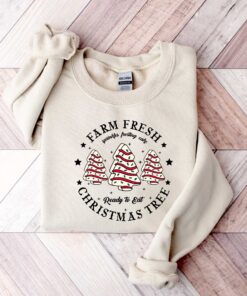 vintage christmas sweatshirt for women with farm fresh christmas tree design and cake graphic on comfortable crewneck style ugdty scaled