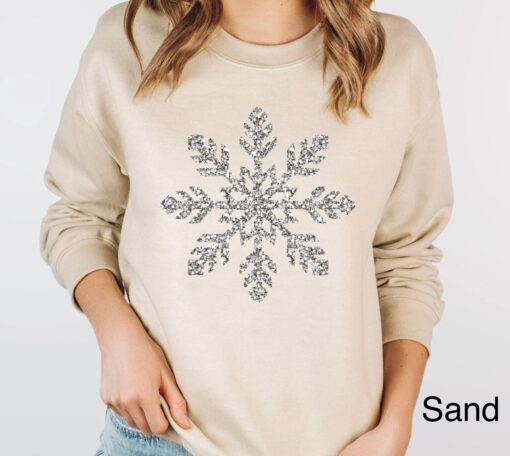 vintage christmas sweatshirt for women with faux glitter silver snowflake design ideal for winter and holiday celebrations