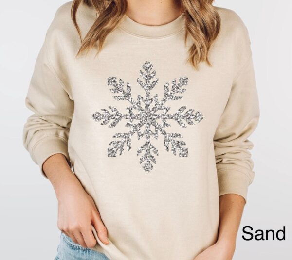 vintage christmas sweatshirt for women with faux glitter silver snowflake design ideal for winter and holiday celebrations