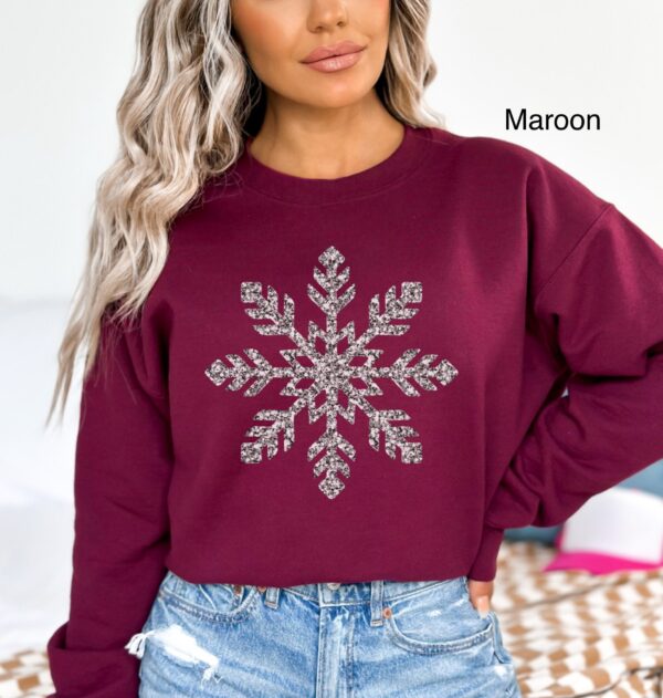 vintage christmas sweatshirt for women with faux glitter silver snowflake design ideal for winter and holiday celebrations fuawf