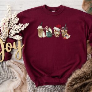 vintage christmas sweatshirt for women with fun coffee design in soft fabric ideal for holiday gatherings and seasonal celebrations ugvyp