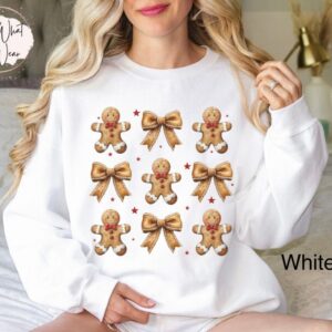 vintage christmas sweatshirt for women with gingerbread bow design oversized holiday top featuring cute cookie print 2pgqj