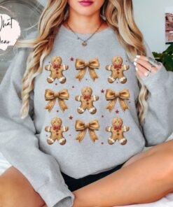 vintage christmas sweatshirt for women with gingerbread bow design oversized holiday top featuring cute cookie print 4ronz