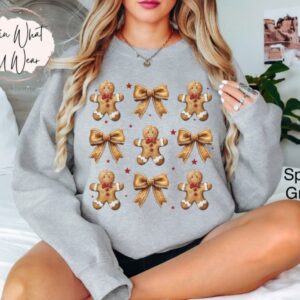 vintage christmas sweatshirt for women with gingerbread bow design oversized holiday top featuring cute cookie print 4ronz