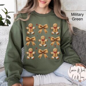 vintage christmas sweatshirt for women with gingerbread bow design oversized holiday top featuring cute cookie print 6vxwr