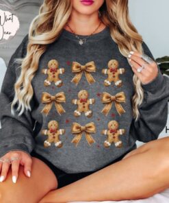 vintage christmas sweatshirt for women with gingerbread bow design oversized holiday top featuring cute cookie print ijfl0